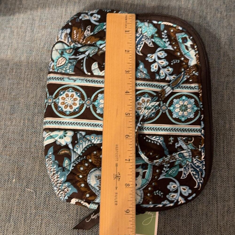 Vera Bradley Java Blue Purse Cosmetic Makeup Bag Quilted Brown Blue Zip Travel - Picture 4 of 5
